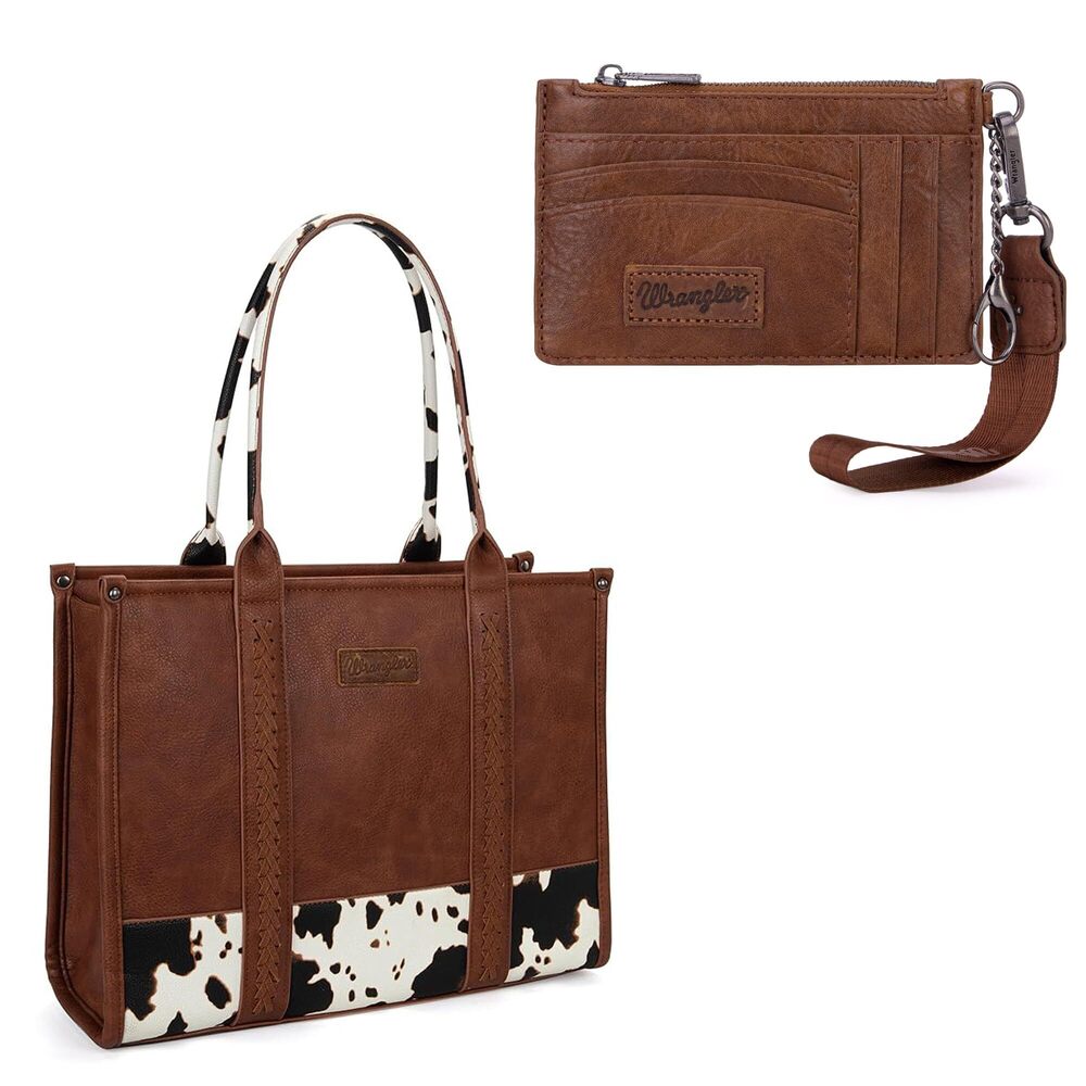 5677 Wrangler Brown Tote Bag and Credit Card Wallet Set